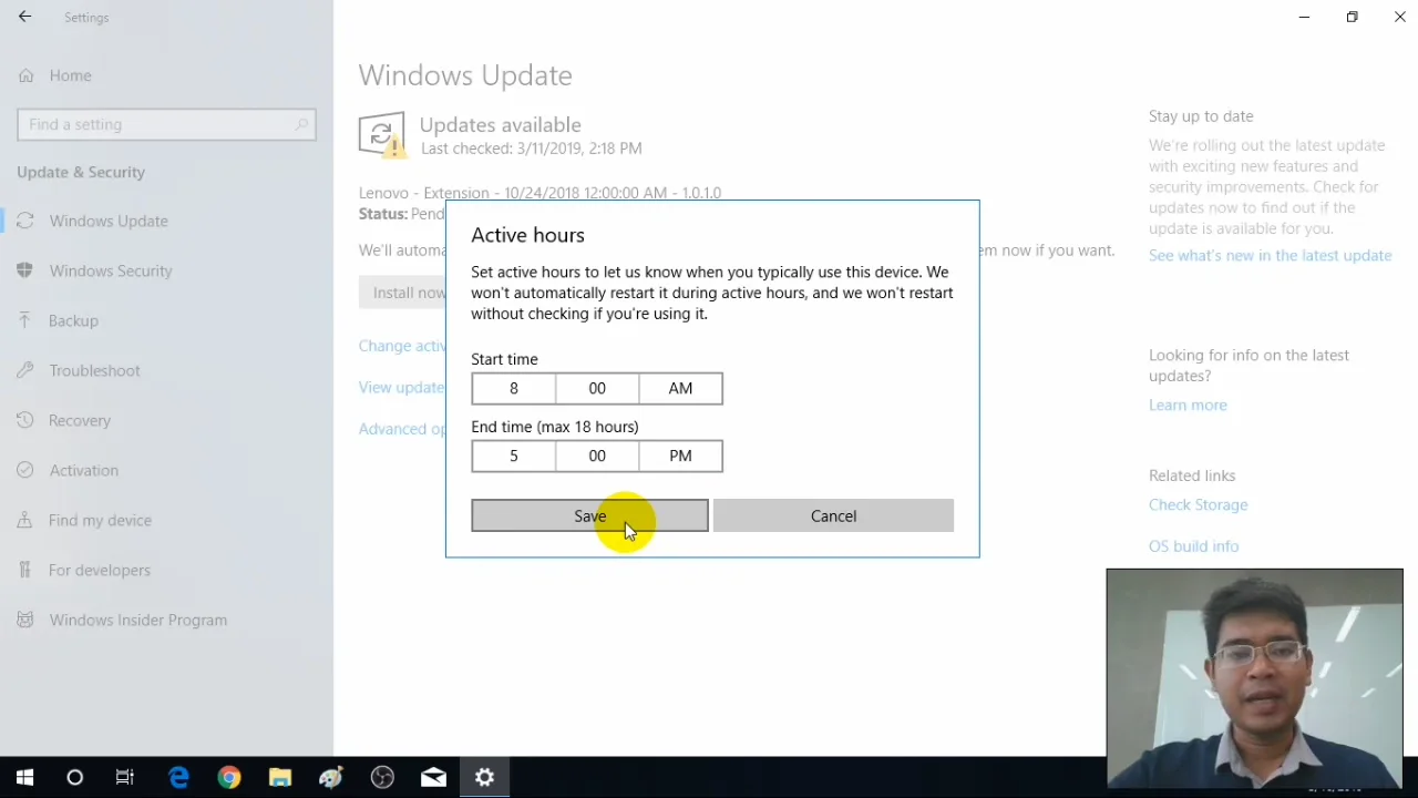 ภาพจากวิดีโอสอนแก้ปัญหา fix windows auto restart after update